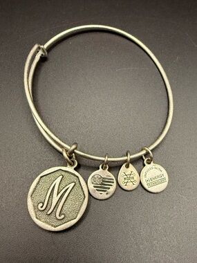 Alex and Ani Silver Tone Initial M Charm Bangle Bracelet Adjustable